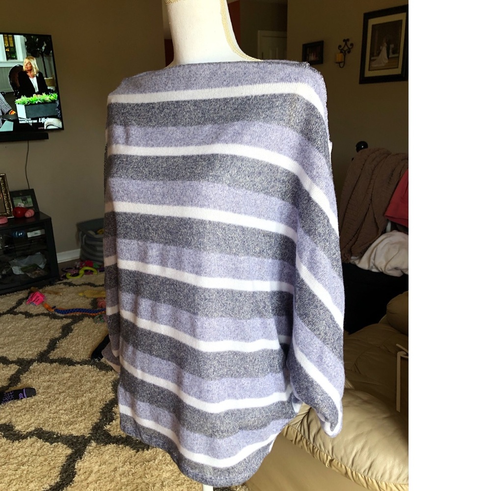 Brushed Boat Neck Dolman Sleeve Blue Stripe Top! - Picture 10 of 16